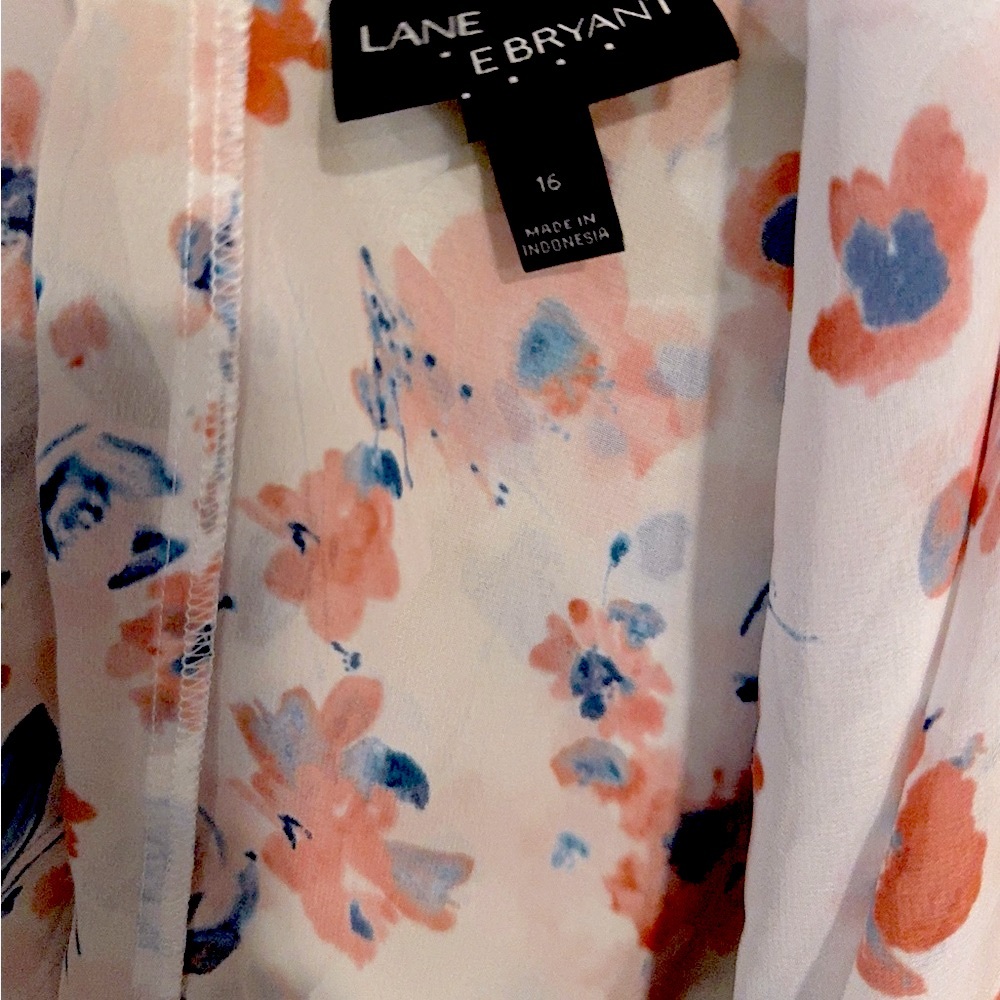 Lane Bryant Cream and Orange Asymmetrical Long Sleeve Blouse - Picture 5 of 6
